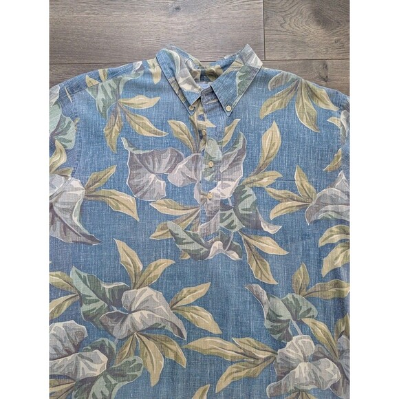 Reyn Spooner Hawaiian Shirt Mens XXL Blue Floral Leaf Print - Picture 2 of 4